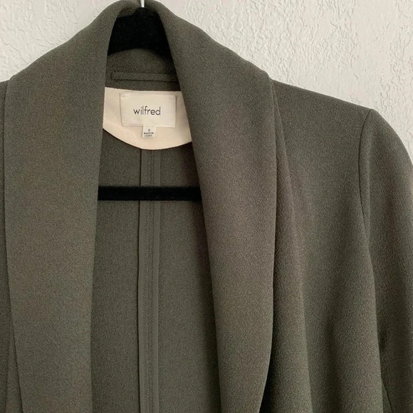 Aritzia wilfred chevalier draped open tuxedo blazer dark olive green gre… - Picture 3 of 11